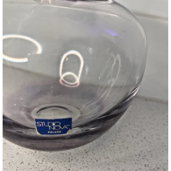 Poland Studio Nova Art Glass Purple Apple Carafe Decanter & Stopper w Label 8" - Picture 5 of 12